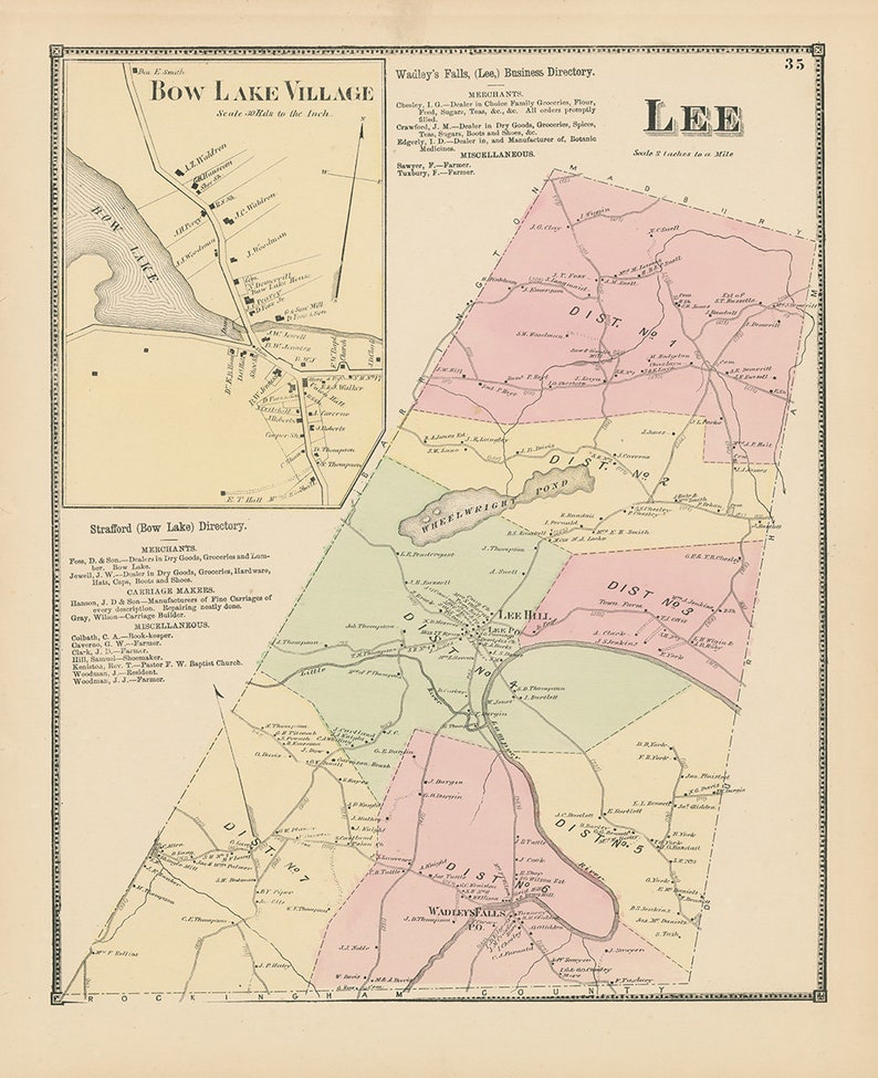 Town of LEE New Hampshire 1871 Map Replica or GENUINE  Etsy