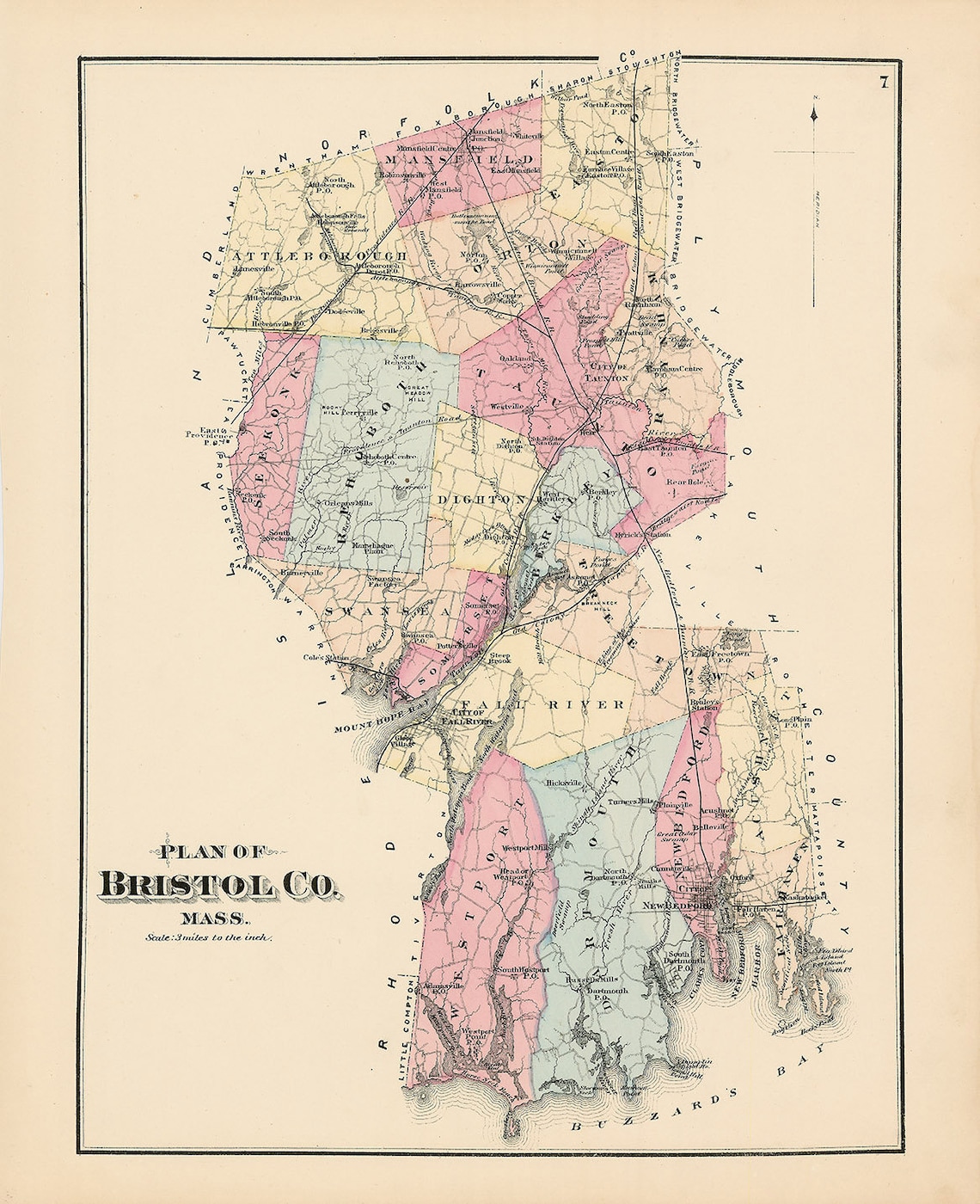 NORTH DIGHTON Massachusetts 1871 Map Replica or Genuine Etsy