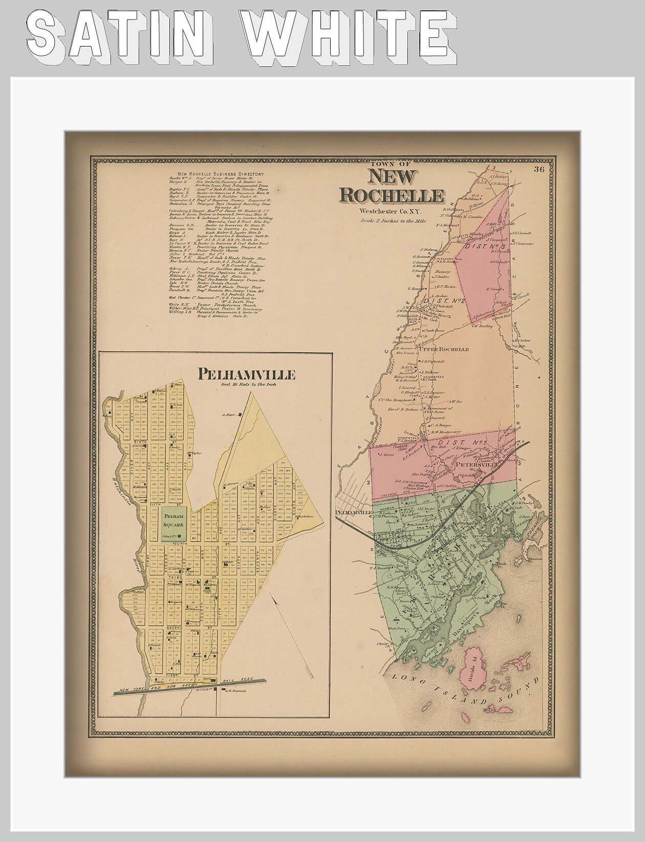 Town of NEW ROCHELLE, New York 1868 Map