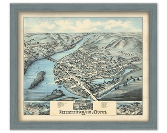 BIRMINGHAM, Connecticut, Bird's Eye View Map - 1876