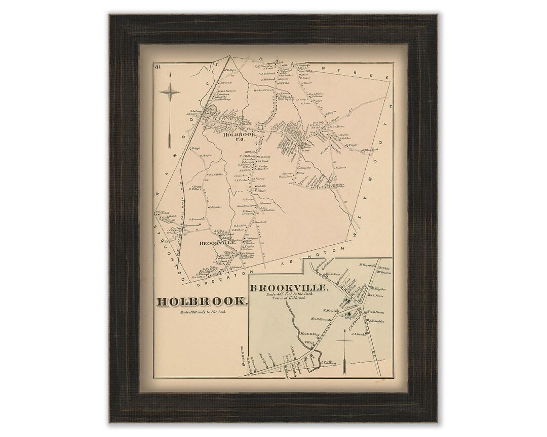 Town of HOLBROOK, Massachusetts 1876 Map Replica or GENUINE ORIGINAL Etsy