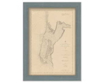 Sanibel Island and Pine Island (San Carlos Bay to Lemon Bay) 1883 - Replica Print with Rustic Blue Frame