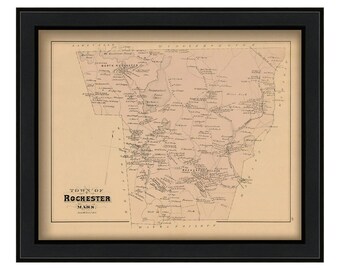 TOWN of ROCHESTER, Massachusetts Map 1879-Colored Reproduction