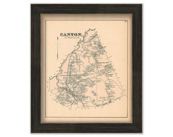 Town of CANTON, Massachusetts 1876 Map - Replica or GENUINE ORIGINAL