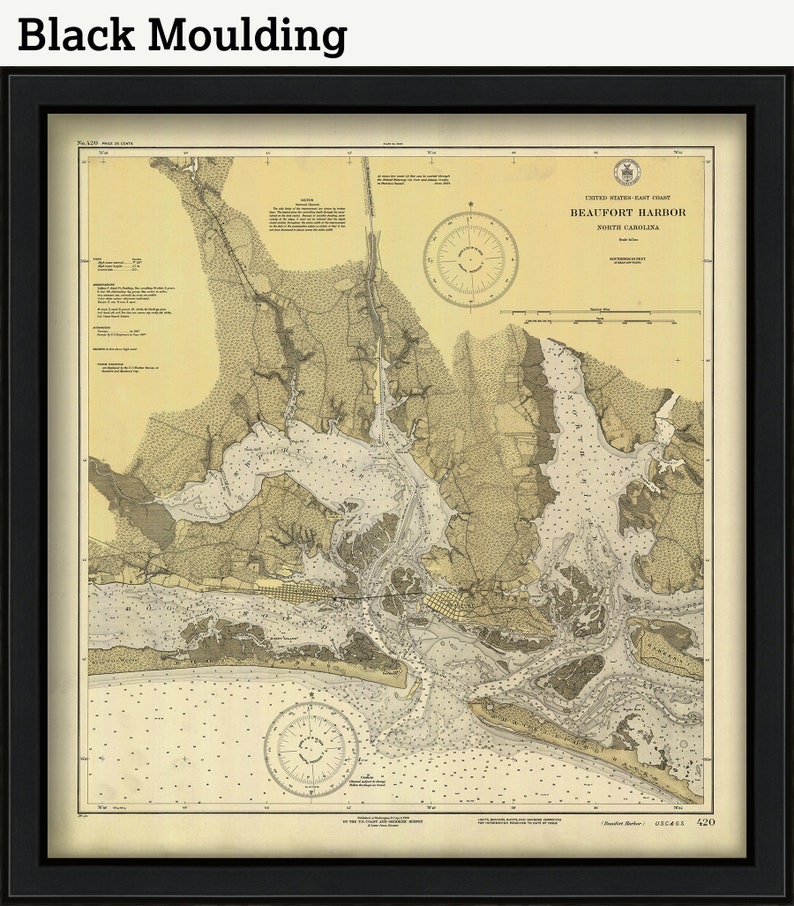 North Carolina 1928 Nautical Chart BEAUFORT HARBOR
