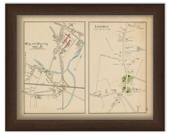 LINCOLN and CONCORD JUNCTION, Massachusetts 1889 Map - Replica or Genuine Original