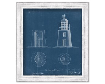 FARALLON ISLAND LIGHTHOUSE, California  - Blueprint Drawing and Plan of the Lighthouse as it was in 1854.