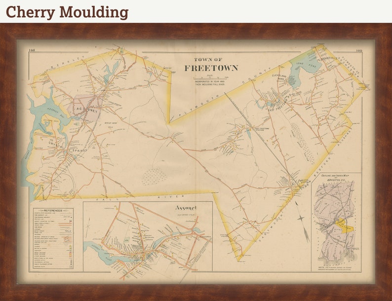 FREETOWN Massachusetts 1895 Map Replica or GENUINE Original Etsy