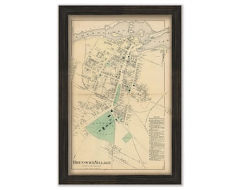 BRUNSWICK VILLAGE, Maine 1871 Map, Featuring BOWDOIN college, Replica or Genuine original