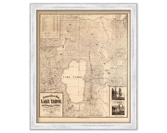 LAKE TAHOE, California/Nevada 1874 Topographical Map