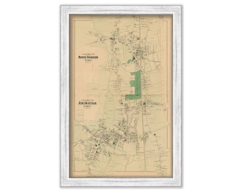 Village of  ABINGTON and NORTH ABINGTON 1879 Map Colored Reproduction