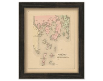 BOOTHBAY, Maine 1890 Map, Replica or GENUINE ORIGINAL