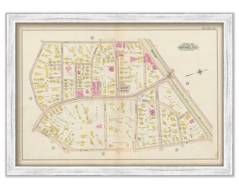 BROOKLINE, Massachusetts 1900 map, Plate 14 - Beacon St, Harvard St, Park Street - Replica or GENUINE ORIGINAL