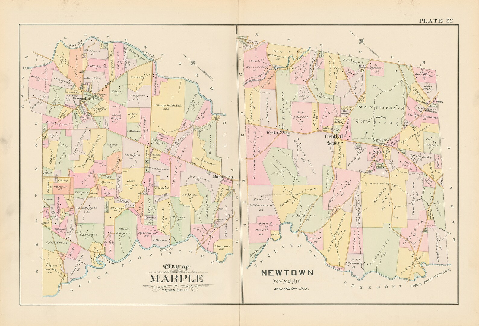 MARPLE and NEWTOWN Pennsylvania 1892 Map Etsy