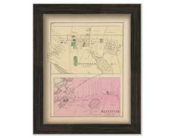 Southold and Mattituck Villages, New York 1873 Map, Replica and GENUINE ORIGINAL