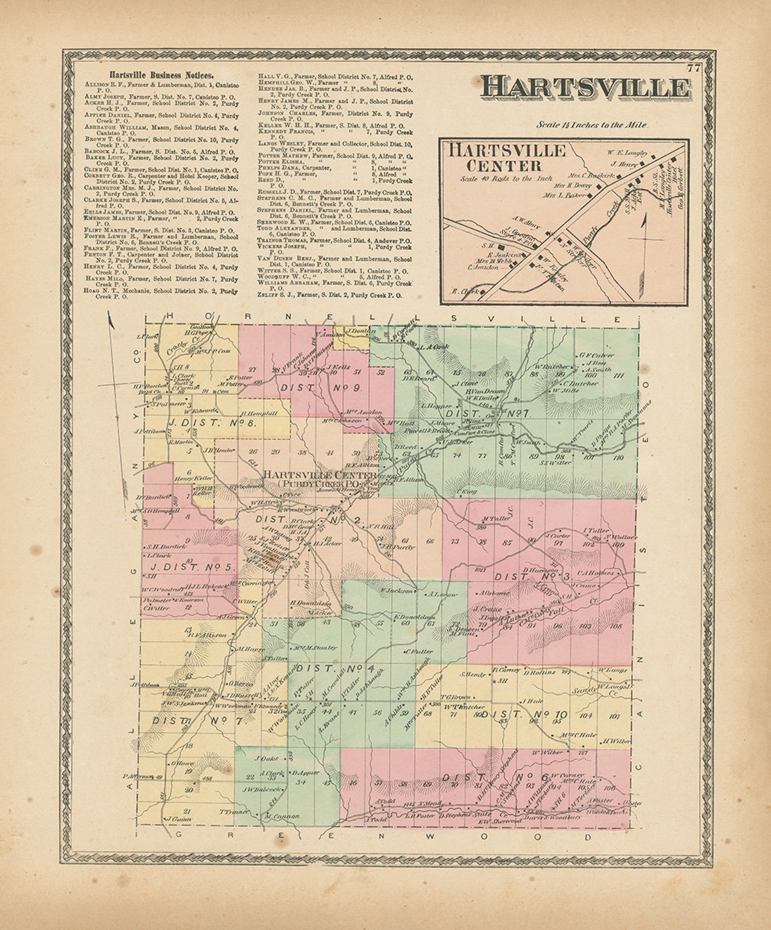HARTSVILLE New York 1873 Map Replica or Genuine ORIGINAL Etsy