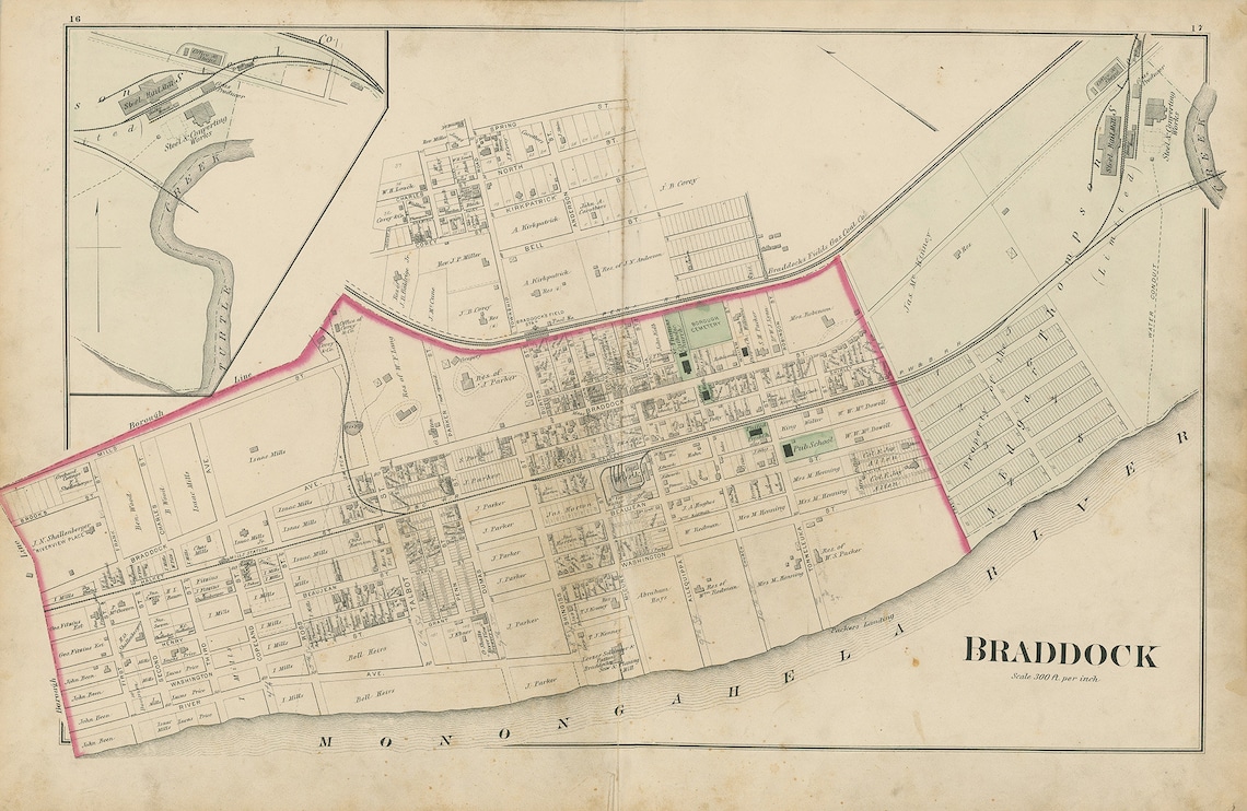 BRADDOCK Pennsylvania 1876 Map Replica or Genuine ORIGINAL Etsy