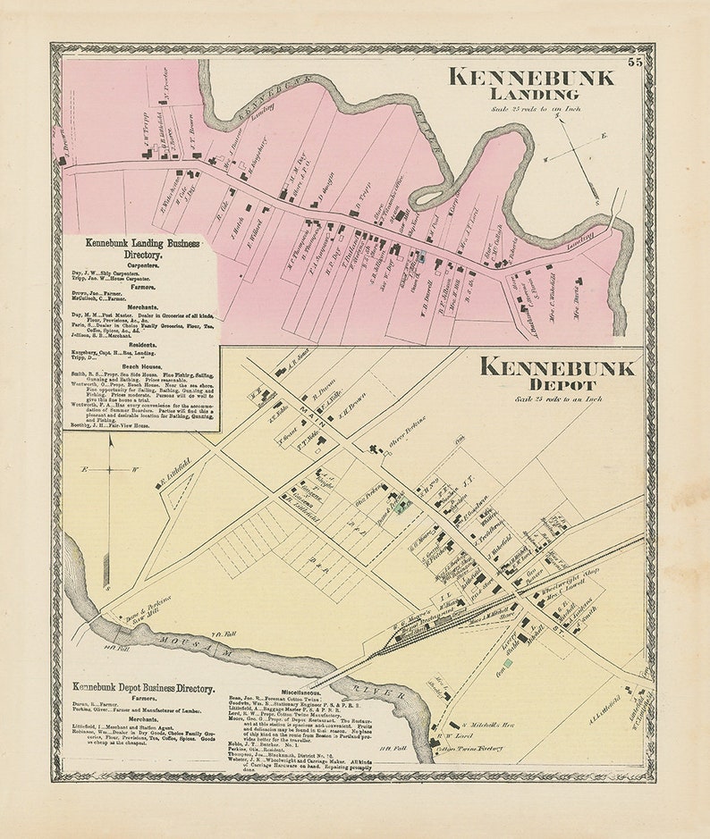 KENNEBUNK LANDING and KENNEBUNK Depot Maine 1872 Map Etsy