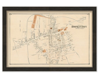 Village of HOPKINTON, Massachusetts 1875 Map - Replica or Genuine ORIGINAL