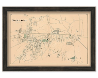 Village of NORWOOD, Massachusetts 1876 Map - Replica or GENUINE ORIGINAL