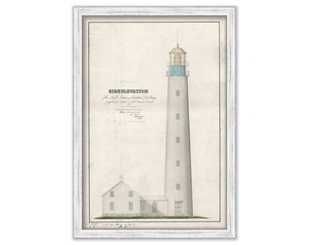 PETIT MANAN LIGHTHOUSE, Maine  - Drawing and Plan of the Lighthouse as it was in 1854.