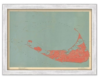 NANTUCKET, Massachusetts Map/Chart in Red 1896