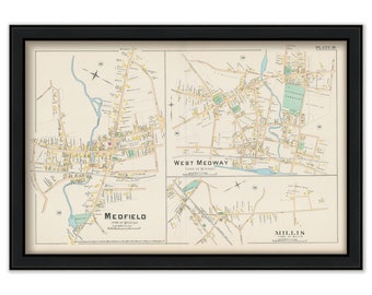 Villages of MEDWAY, MILLIS and MEDFIELD, Massachusetts 1888 Map