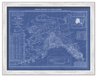 MARINE DISASTERS - Vessels Wrecked in Alaskan Waters  -  1916 Blueprint Chart