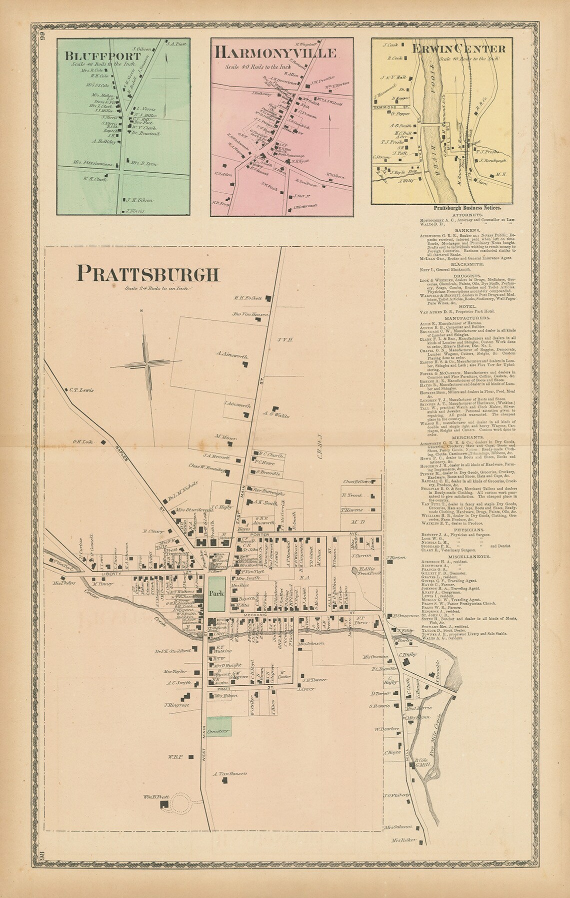 Village of PRATTSBURGH New York 1873 Map Replica or Genuine Etsy