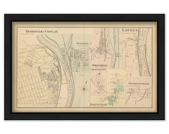 ZIONSVILLE, LAURYS and GERMANSVILLE, Pennsylvania 1876 Map - Replica or Genuine Original