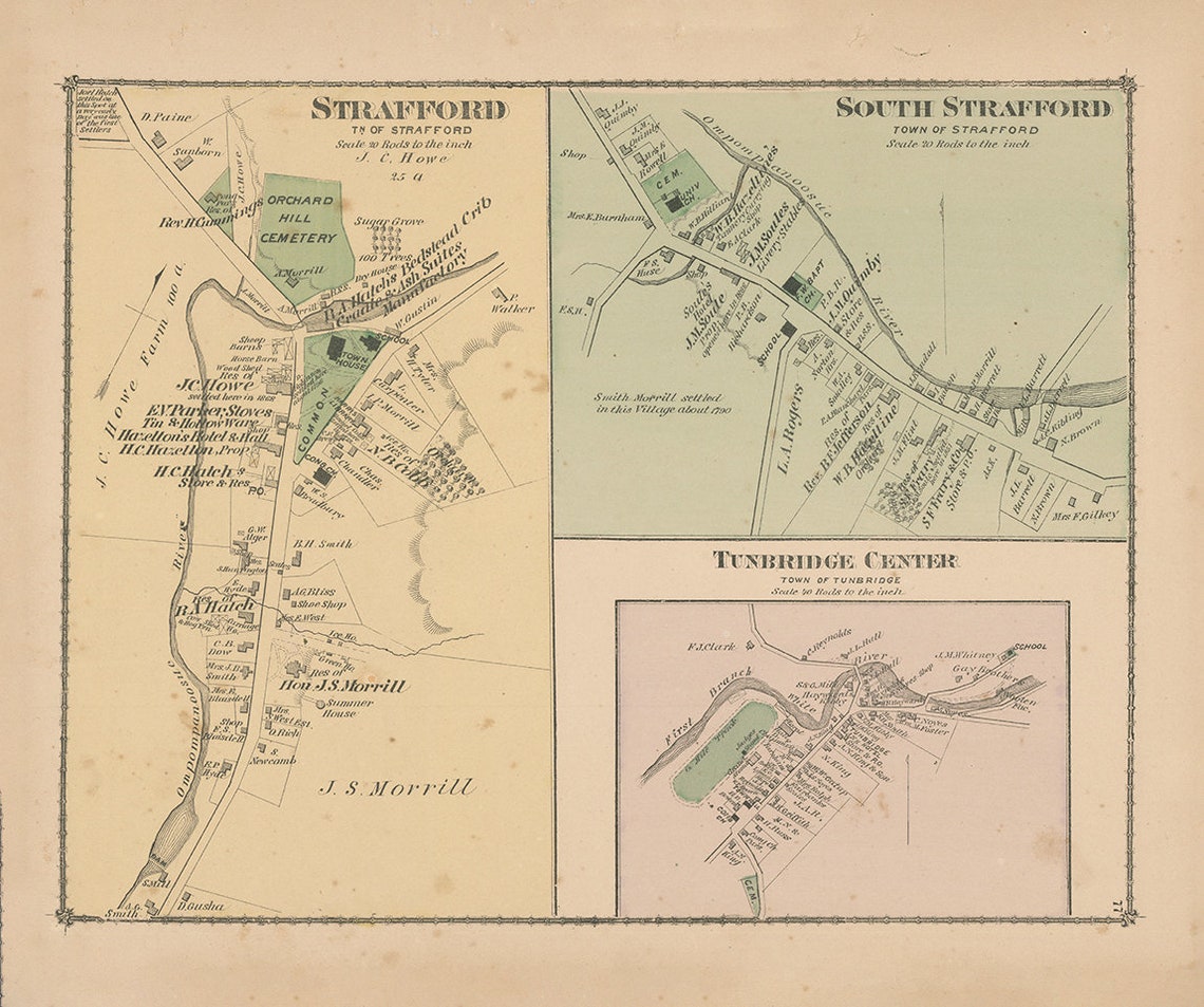 Villages of STRAFFORD and TUNBRIDGE Vermont 1877 Map Etsy
