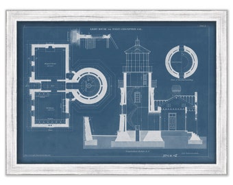 POINT CONCEPTION LIGHTHOUSE, California  - Blueprint Drawing and Plan of the Lighthouse as it was in 1880.