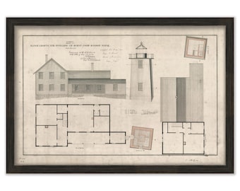 BURNT COAT HARBOR Lighthouse, Maine  - Drawing and Plan of the Lighthouse as it was in 1872.