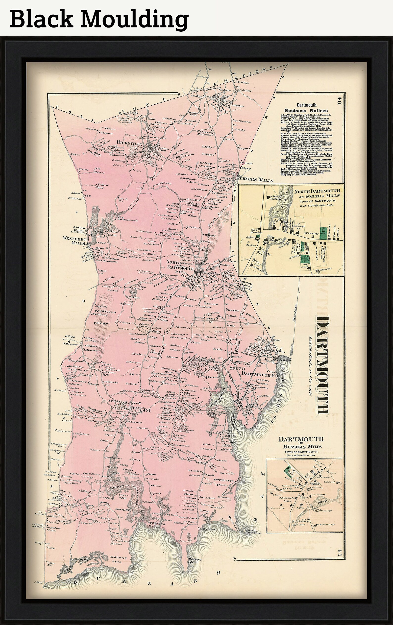 DARTMOUTH Massachusetts 1871 Map Replica or GENUINE Etsy
