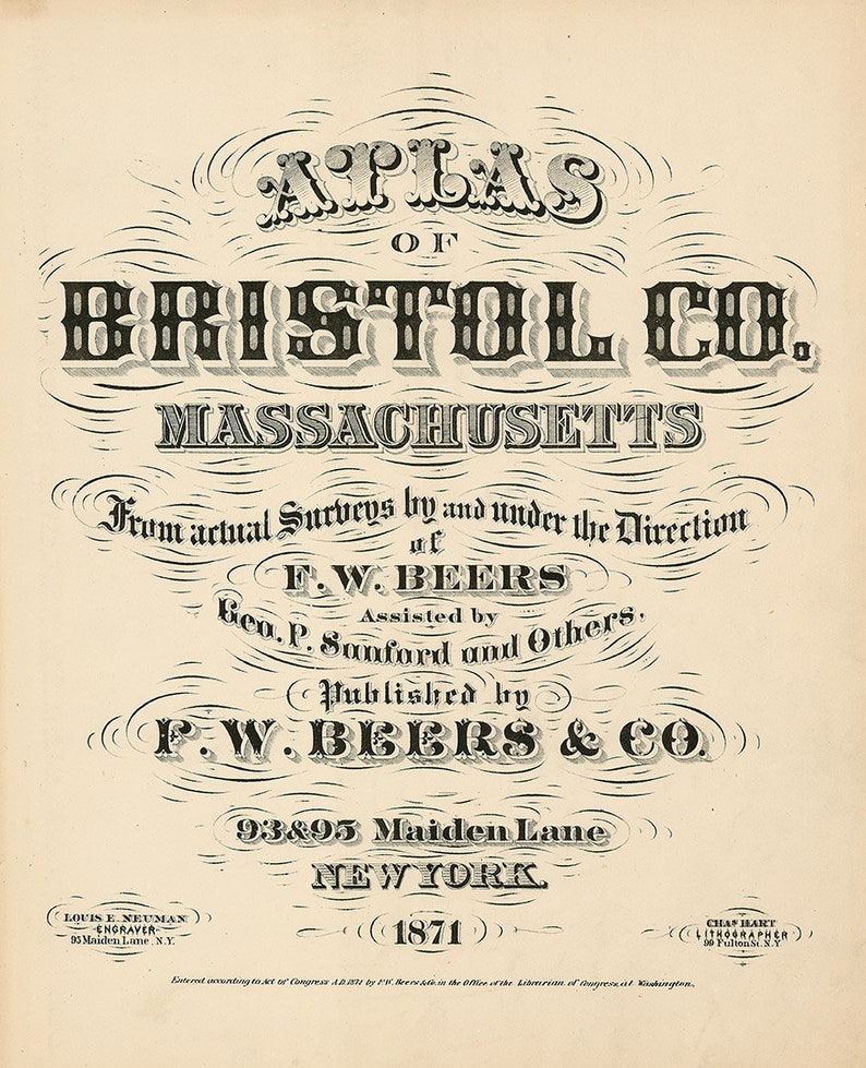 SWANSEA and SOMERSET Massachusetts 1871 Map Replica or Etsy