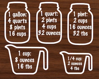 Kitchen Measurements/Conversions Decal/Sticker/Vinyl