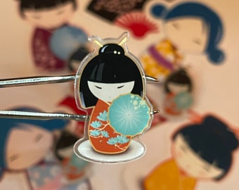 Acrylic Japanese Kokeshi Gesha Doll Pin