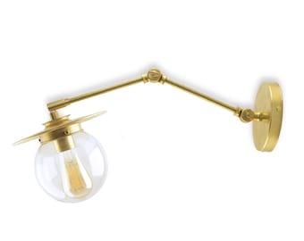 Large Double Jointed Articulating Sconce Light Fixture with 6-inch Clear Glass Globe- Modern  Lighting - Adjustable  Wall Sconce