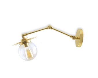 Small Double Jointed Articulating Sconce Light Fixture with 6-inch Clear Glass Globe- Modern  Lighting - Adjustable  Wall Sconce