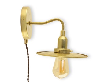 Modern Industrial Sconce Lighting Fixture with 8-Inch Brass Shade- Modern Industrial Lighting - Factory Wall Sconce Light