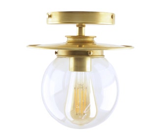 Small Mid-Century Modern Flush Mount Light Fixture with 4-inch Clear Glass Globe - Ceiling Lighting