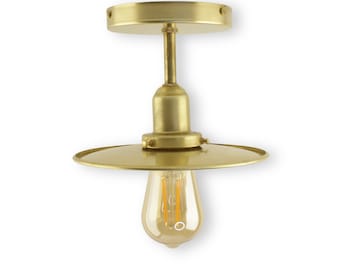 8-inch Brass Shade Semi-Flush Mount Light Fixture - Modern Industrial  Lighting - Factory Light Ceiling Lighting