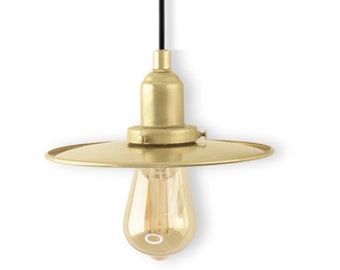 Modern Industrial Pendant Lighting Fixture with 8-Inch Brass Shade- Modern Industrial Lighting - Factory Pendant Light