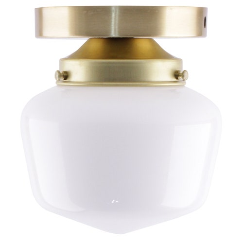 Semi Flush Ceiling Light Milk Glass Shade Antique Brass Etsy