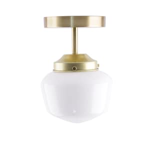 Small Semi Flush Mount Ceiling Light Fixture with Milk Glass Shade | Mid Century Modern Schoolhouse Lighting Fixture | Kitchen Ceiling Light