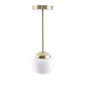 Hand Blown Milk Glass Pendant Light: Mid Century Modern Schoolhouse Lighting