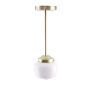 Milk Glass Mini Pendant Light | Mid Century Modern Schoolhouse Lighting Fixtures | Small White Pendant Light | Modern Brass Light Fixtures