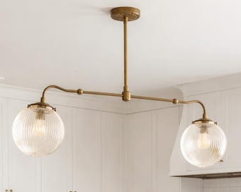 35 - Inch Linear Chandelier with Two 8-Inch Ribbed Glass Shades