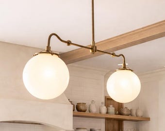 35 - Inch Linear Chandelier with Two 8-Inch Milk Glass Shades