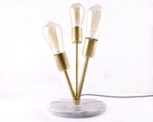 3 light Modern Table Lamp, Brass Edison Lamp with Dimmer Switch, Mid Century Lamps, Marble Lamp, Contemporary Lamp